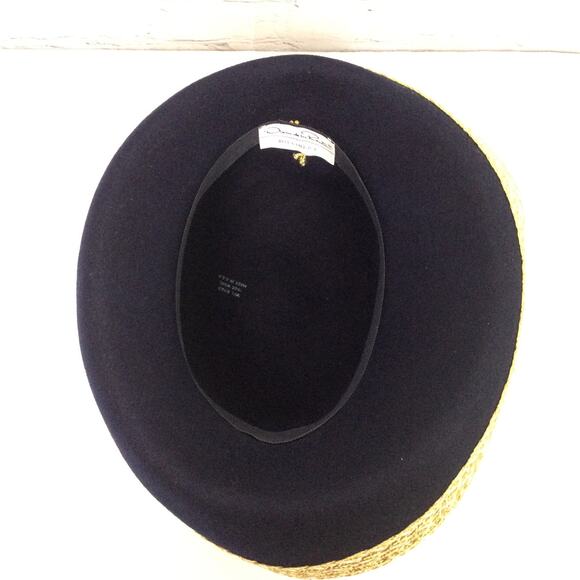 Oscar de la Renta Millery Navy Vintage Gold Wide Ribbon Accent Wool Brim Hat main image 9